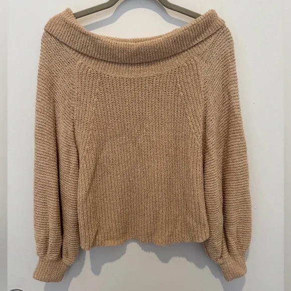 Free People Sweaters Free People Tan Offshoulder Sweater